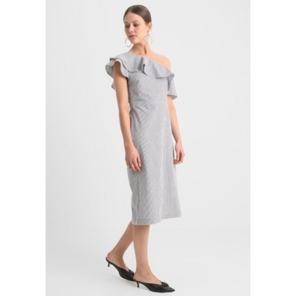 Banana Republic Seersucker One Shoulder Sheath Dress